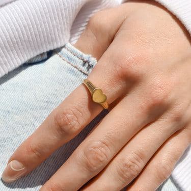 18K Gold PVD Stainless Steel Blank Engravable Heart Signet Ring / ESR0004